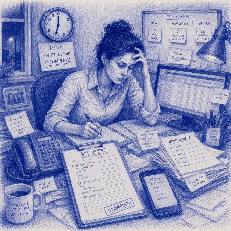 19:00 — Shift report
